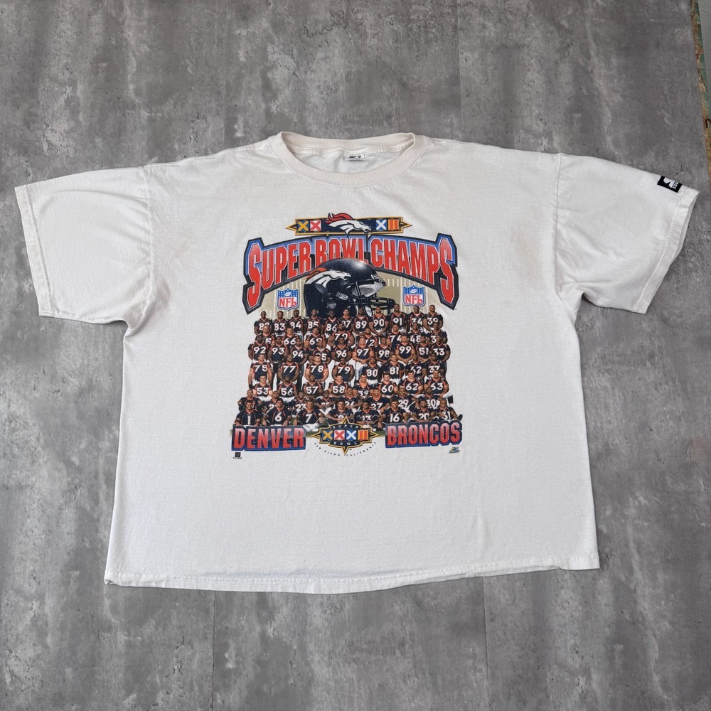 Vintage Starter Denver Broncos T-Shirt Mens XXL White Super Bowl XXXII Champs US